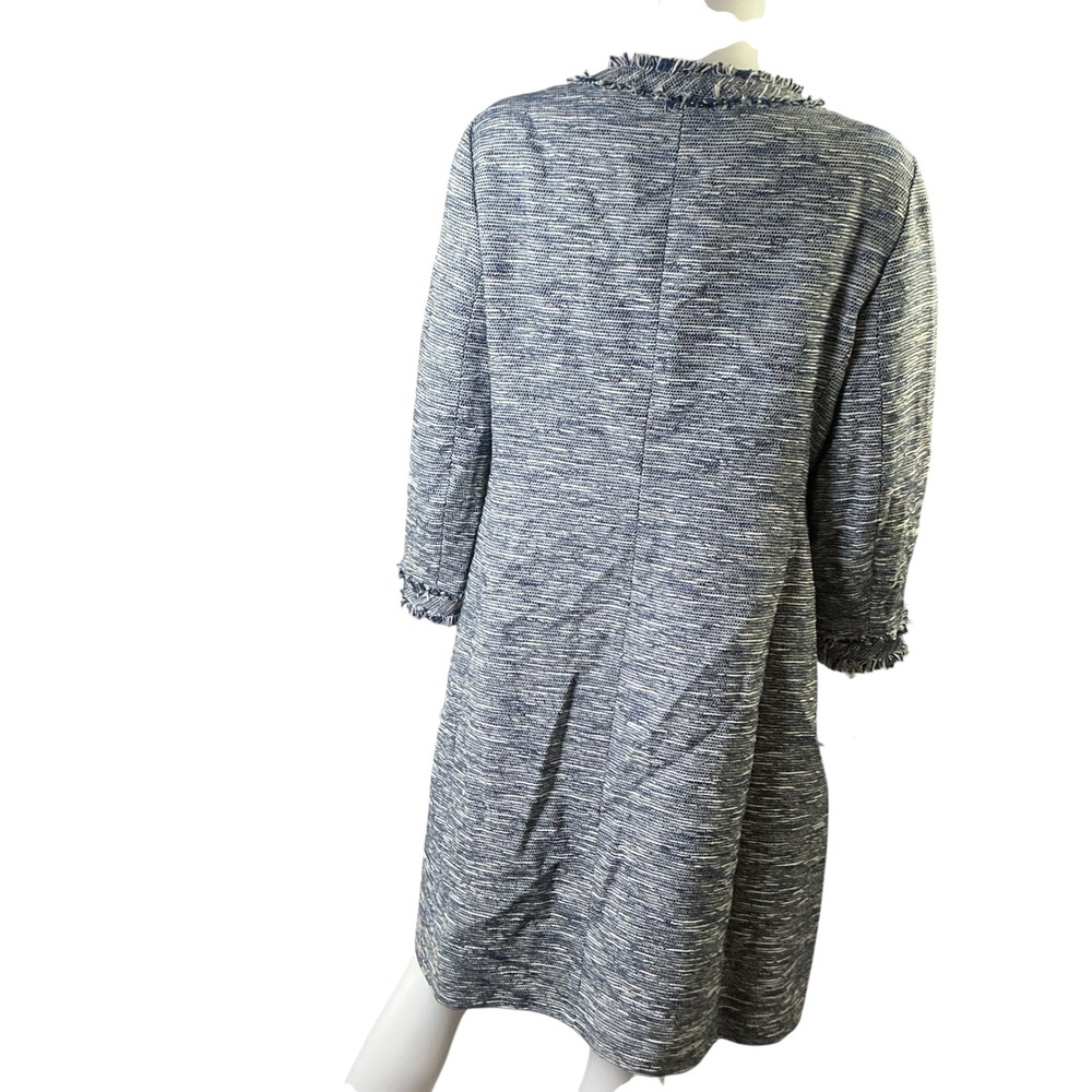 Anne‎ Klein Blue White Tweed Longline Fringed Topper Jacket Size 12 NEW - Picture 5 of 16